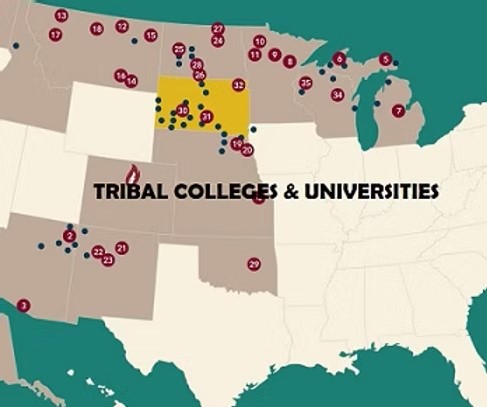Map showing the locations of tribal colleges and universities across the United States.